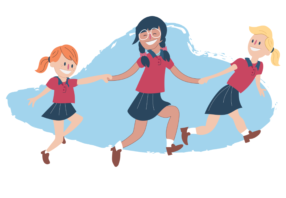 Girls skipping and holding hands