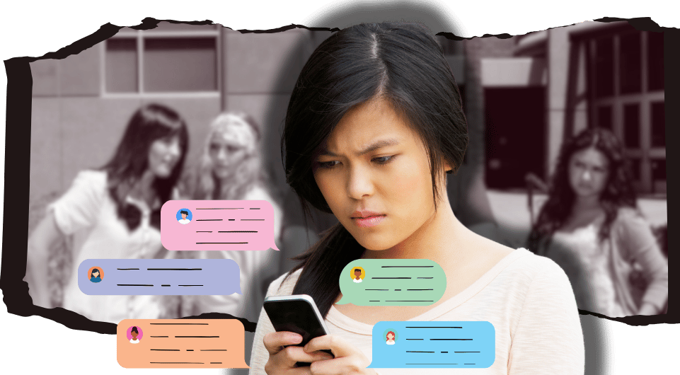 Girl looking sadly at her phone as she receives hateful DMs