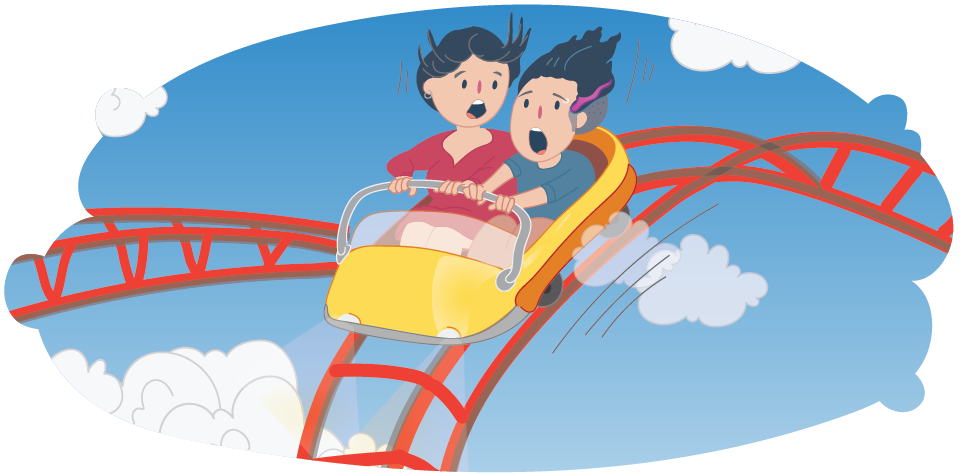 Two people on a roller coaster