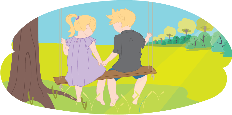 Two kids on a swing together