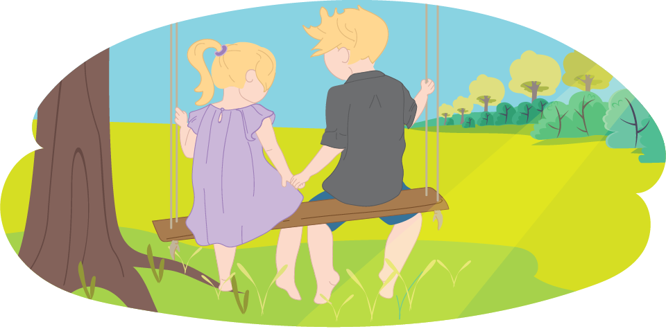 Girl and boy sit on swing