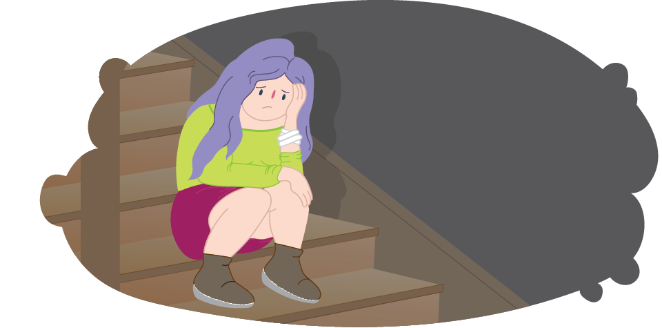 Upset girl sitting on stairs 